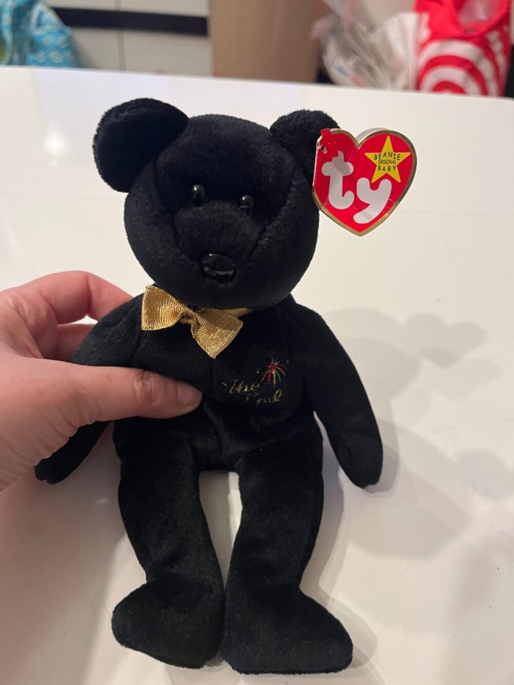 Ty Beanie Baby The End Bear 1999 Retired Black Gold Ribbon (With Tag!)